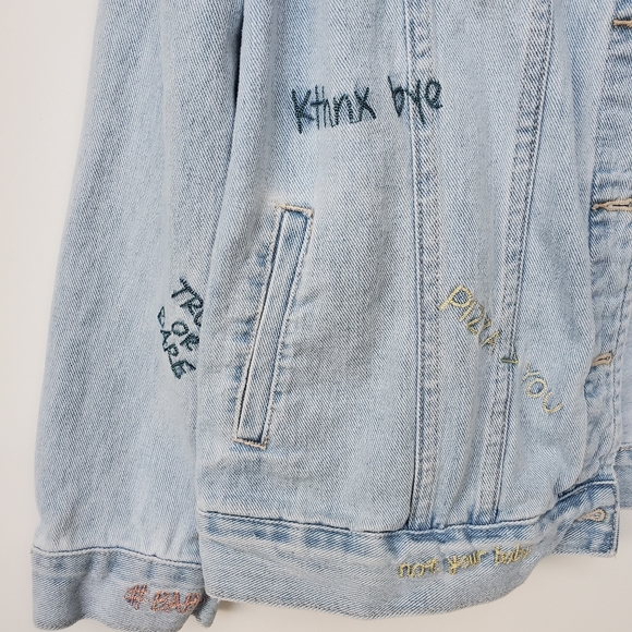 PAC SUN - Y2K Embroidery Sayings Jean Jacket with Pockets Large - Picture 4 of 16